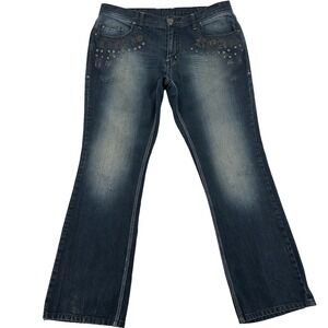 Blac Label Premium Denim Mens 38 Jeans Life Is Real Studded Y2K Baggy Dark Wash